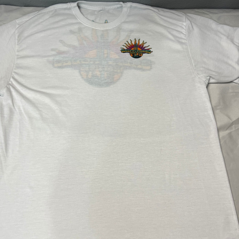 Salty Rodeo Western Cavendars Graphic T-Shirt Short Sleeve Casual White Size SL‎
